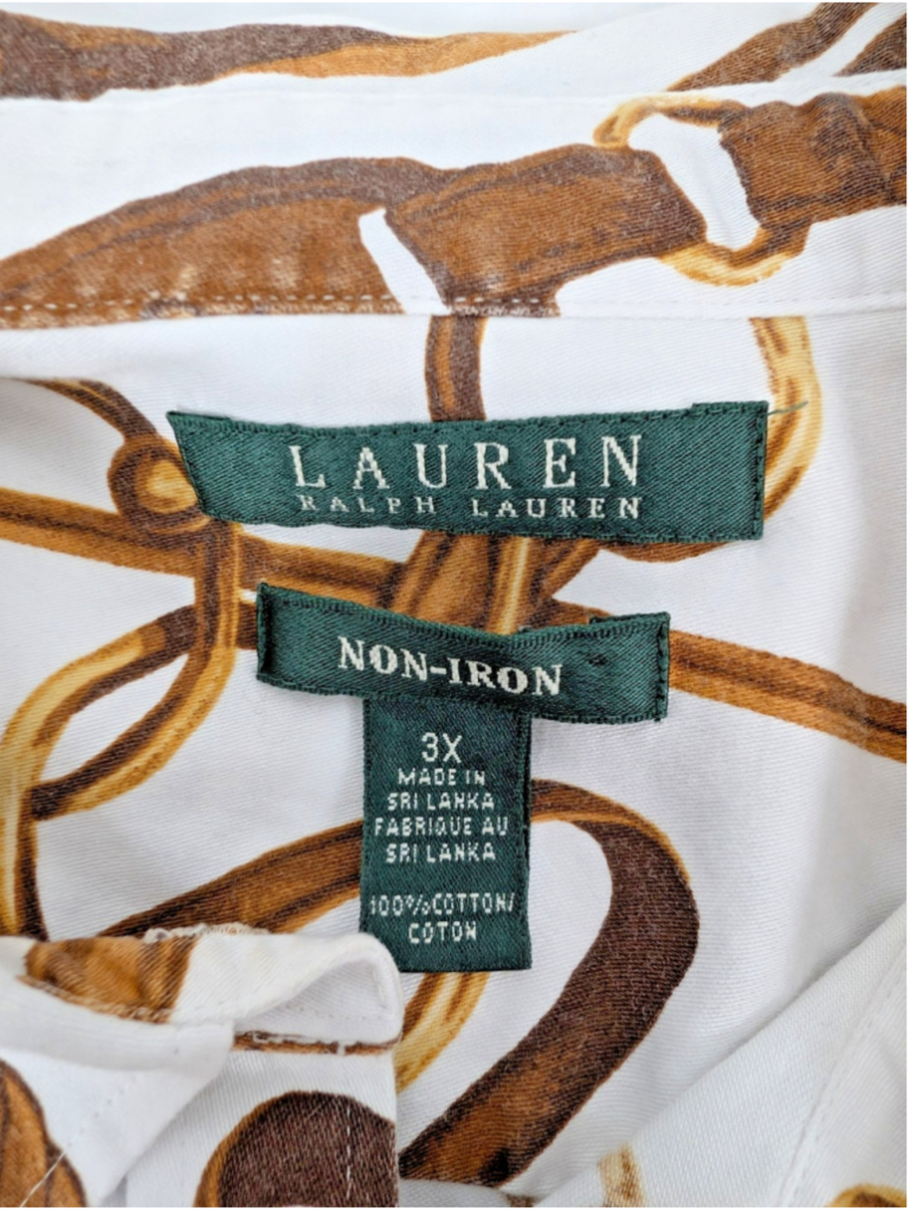 Lauren Ralph Lauren Blouse Shirt Equestrian 3X Gold Horse Bit Bridle Classic - Picture 5 of 7